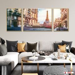 TRANH TREO TƯỜNG PHÒNG KHÁCH - TRANH PHONG CẢNH KIẾN TRÚC CHÂU ÂU - GHÉP BỘ 3 BỨC | MÃ T3D-4317