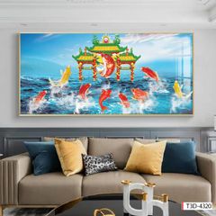 BST58 - TRANH TREO TƯỜNG - PHÒNG KHÁCH, SAU SOFA - CHỦ ĐỀ HOA SEN CÁ CHÉP - KHỔ LỚN