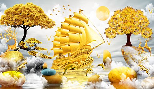 TRANH TREO TƯỜNG PHÒNG KHÁCH - TRANH THUẬN BUỒM XUÔI GIÓ KHỔ LỚN | MÃ T3D-4541