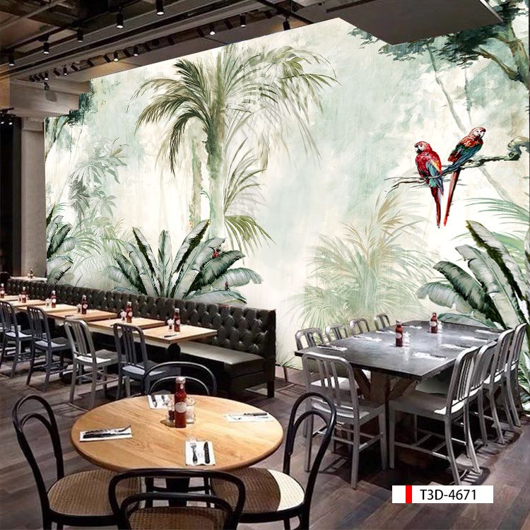 TRANH VẢI DÁN TƯỜNG 3D NHÀ HÀNG, CAFE - TRANH DÁN TƯỜNG TROPICAL NHIỆT ĐỚI | MÃ T3D-4671