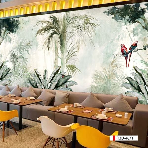 TRANH VẢI DÁN TƯỜNG 3D NHÀ HÀNG, CAFE - TRANH DÁN TƯỜNG TROPICAL NHIỆT ĐỚI | MÃ T3D-4671