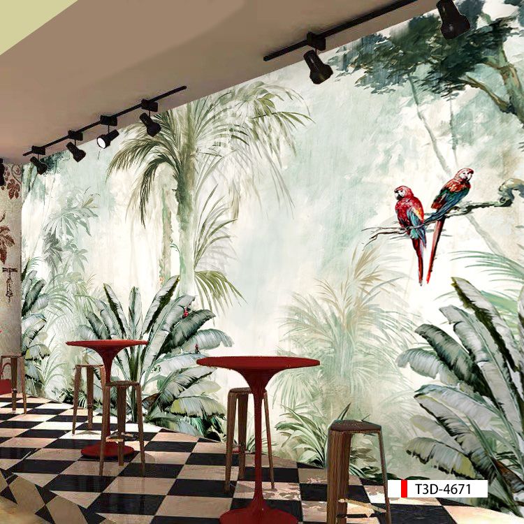 TRANH VẢI DÁN TƯỜNG 3D NHÀ HÀNG, CAFE - TRANH DÁN TƯỜNG TROPICAL NHIỆT ĐỚI | MÃ T3D-4671
