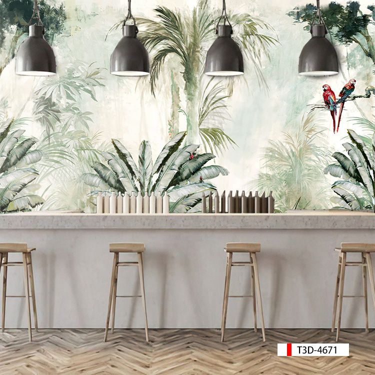 TRANH VẢI DÁN TƯỜNG 3D NHÀ HÀNG, CAFE - TRANH DÁN TƯỜNG TROPICAL NHIỆT ĐỚI | MÃ T3D-4671