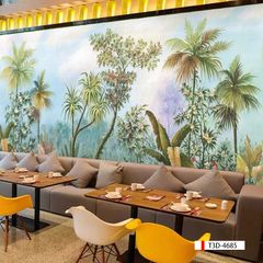 BST13 - TRANH DÁN TƯỜNG 3D NHÀ HÀNG, CAFE - PHONG CÁCH TROPICAL NHIỆT ĐỚI - KHỔ LỚN