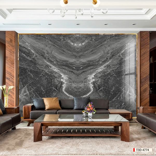 TRANH PVC ỐP TƯỜNG - TRANG TRÍ PHÒNG KHÁCH, SAU SOFA, LỄ TÂN - TRANH VÂN ĐÁ ĐỐI XỨNG - KHỔ LỚN - MÃ:T3D-4774