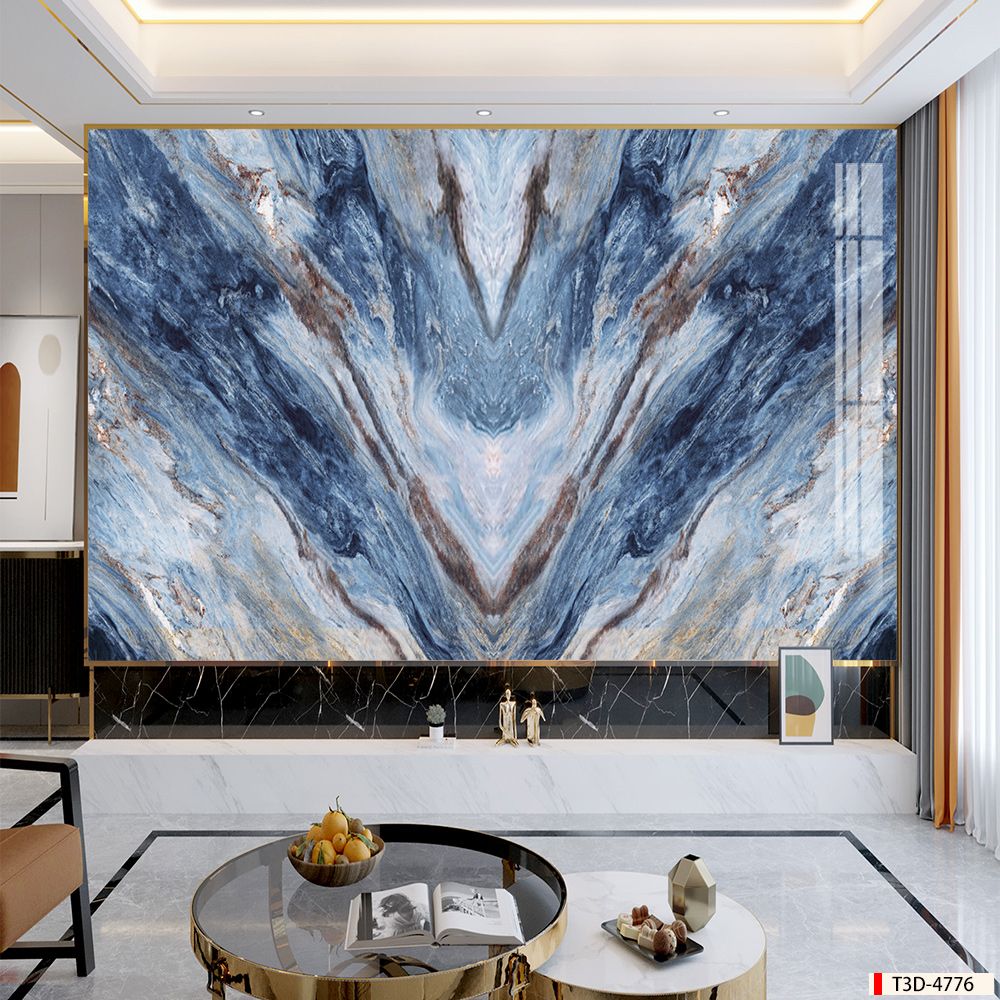 TRANH PVC ỐP TƯỜNG - VÁCH TRANG TRÍ TIVI PHÒNG KHÁCH - TRANH VÂN ĐÁ ĐỐI XỨNG | T3D-4776