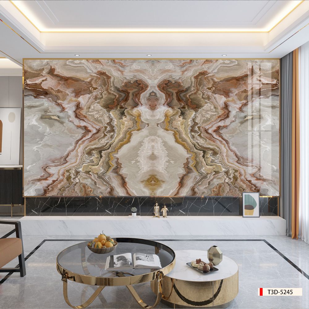 TRANH PVC ỐP TƯỜNG - VÁCH TRANG TRÍ PHÒNG KHÁCH - TRANH VÂN ĐÁ ĐỐI XỨNG | MÃ T3D-5245