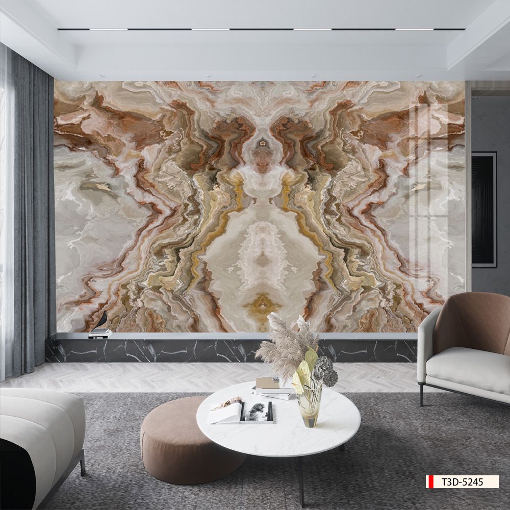 TRANH PVC ỐP TƯỜNG - VÁCH TRANG TRÍ PHÒNG KHÁCH - TRANH VÂN ĐÁ ĐỐI XỨNG | MÃ T3D-5245