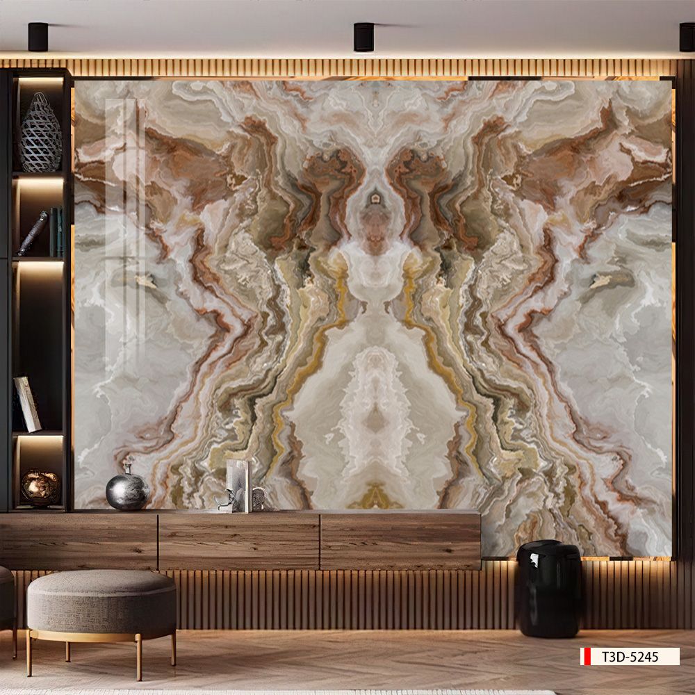 TRANH PVC ỐP TƯỜNG - VÁCH TRANG TRÍ PHÒNG KHÁCH - TRANH VÂN ĐÁ ĐỐI XỨNG | MÃ T3D-5245