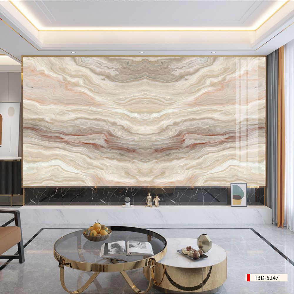 TRANH PVC ỐP TƯỜNG - VÁCH TRANG TRÍ PHÒNG KHÁCH - TRANH VÂN ĐÁ ĐỐI XỨNG | MÃ T3D-5247