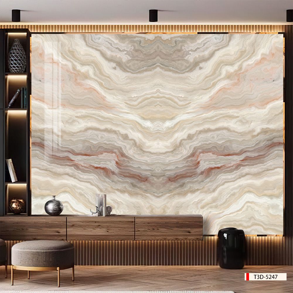 TRANH PVC ỐP TƯỜNG - VÁCH TRANG TRÍ PHÒNG KHÁCH - TRANH VÂN ĐÁ ĐỐI XỨNG | MÃ T3D-5247