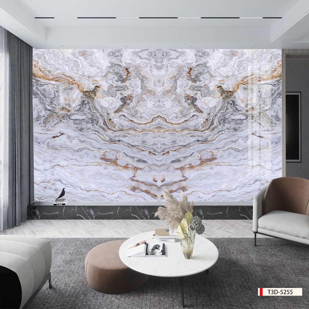 TRANH PVC ỐP TƯỜNG - VÁCH TRANG TRÍ SẢNH TIẾP KHÁCH - TRANH VÂN ĐÁ ĐỐI XỨNG | MÃ T3D-5255