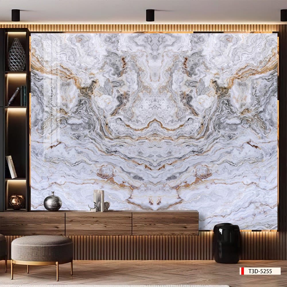 TRANH PVC ỐP TƯỜNG - VÁCH TRANG TRÍ SẢNH TIẾP KHÁCH - TRANH VÂN ĐÁ ĐỐI XỨNG | MÃ T3D-5255