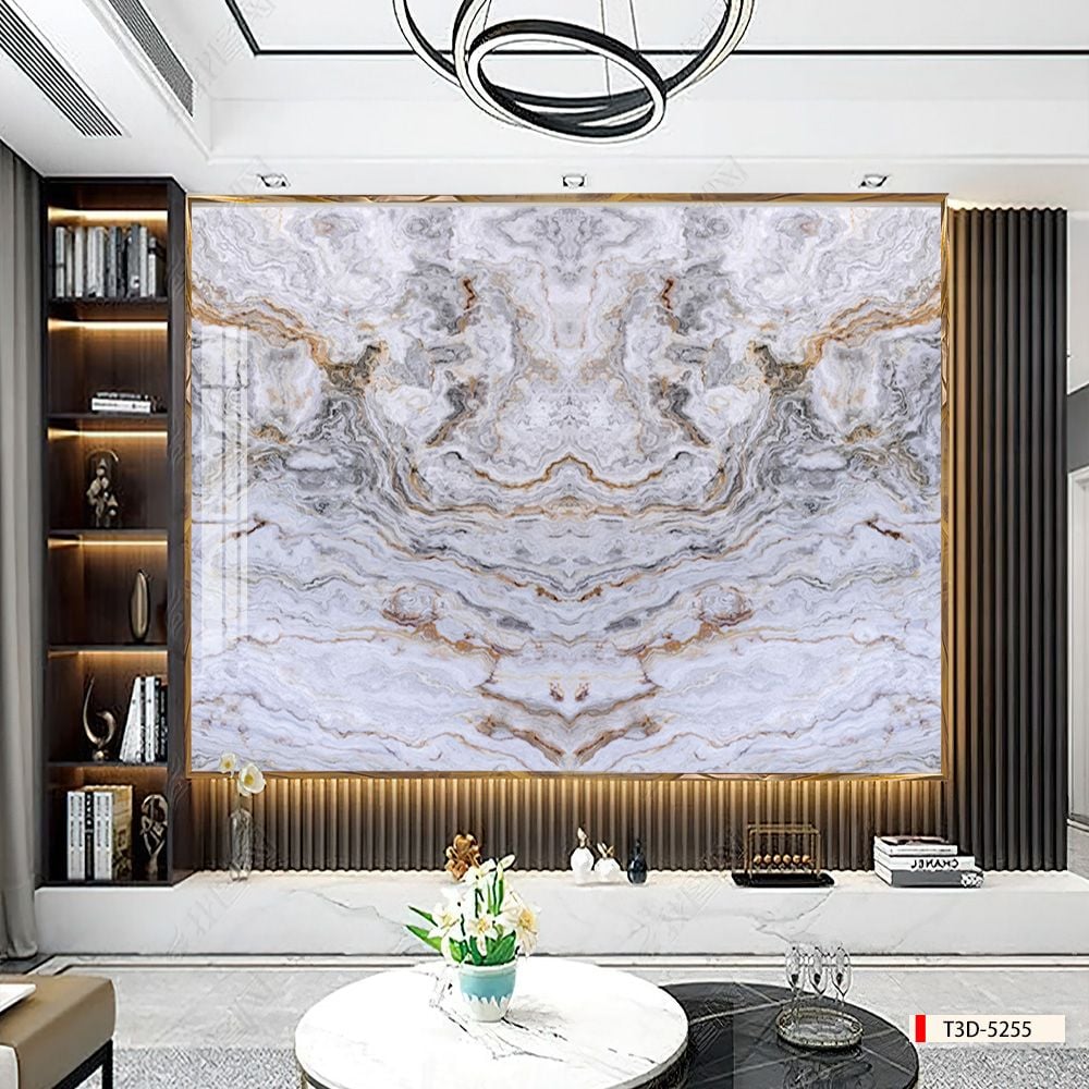 TRANH PVC ỐP TƯỜNG - VÁCH TRANG TRÍ SẢNH TIẾP KHÁCH - TRANH VÂN ĐÁ ĐỐI XỨNG | MÃ T3D-5255