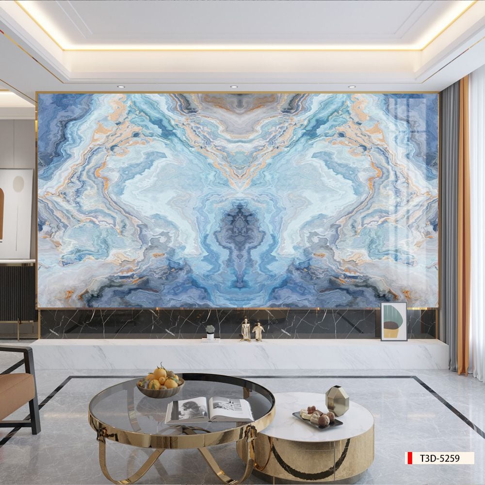 TRANH PVC ỐP TƯỜNG - VÁCH TRANG TRÍ PHÒNG KHÁCH - TRANH VÂN ĐÁ ĐỐI XỨNG | MÃ T3D-5259