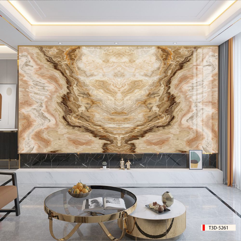 TRANH PVC ỐP TƯỜNG - VÁCH TRANG TRÍ PHÒNG KHÁCH - TRANH VÂN ĐÁ ĐỐI XỨNG | MÃ T3D-5261