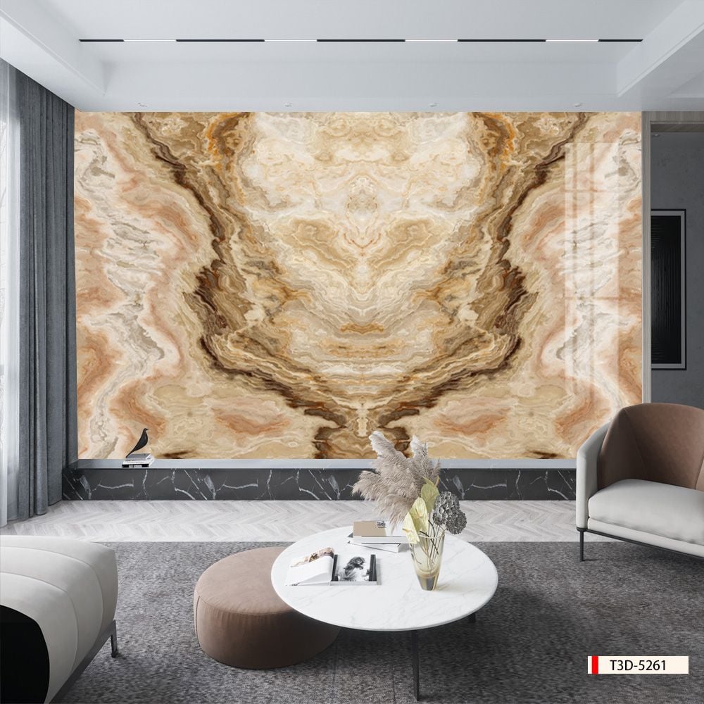 TRANH PVC ỐP TƯỜNG - VÁCH TRANG TRÍ PHÒNG KHÁCH - TRANH VÂN ĐÁ ĐỐI XỨNG | MÃ T3D-5261