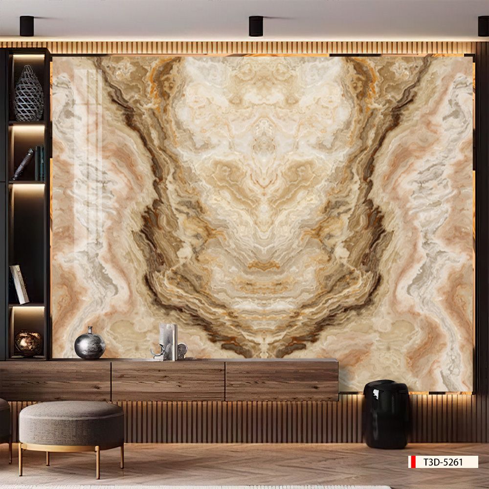 TRANH PVC ỐP TƯỜNG - VÁCH TRANG TRÍ PHÒNG KHÁCH - TRANH VÂN ĐÁ ĐỐI XỨNG | MÃ T3D-5261