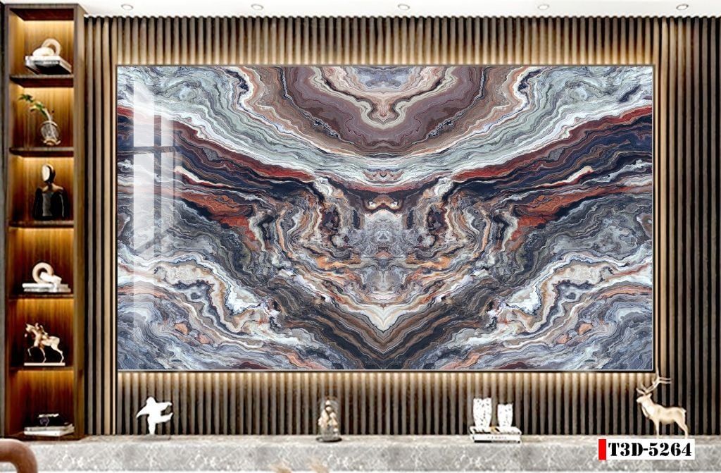 BST10 - TẤM PVC ỐP TƯỜNG - PHÒNG KHÁCH VÁCH TIVI - TRANH VÂN ĐÁ ĐỐI XỨNG - KHỔ LỚN