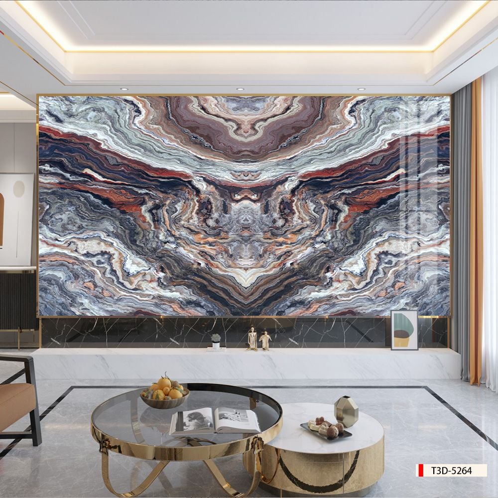 TRANH PVC ỐP TƯỜNG - VÁCH TRANG TRÍ PHÒNG KHÁCH - TRANH VÂN ĐÁ ĐỐI XỨNG | MÃ T3D-5264