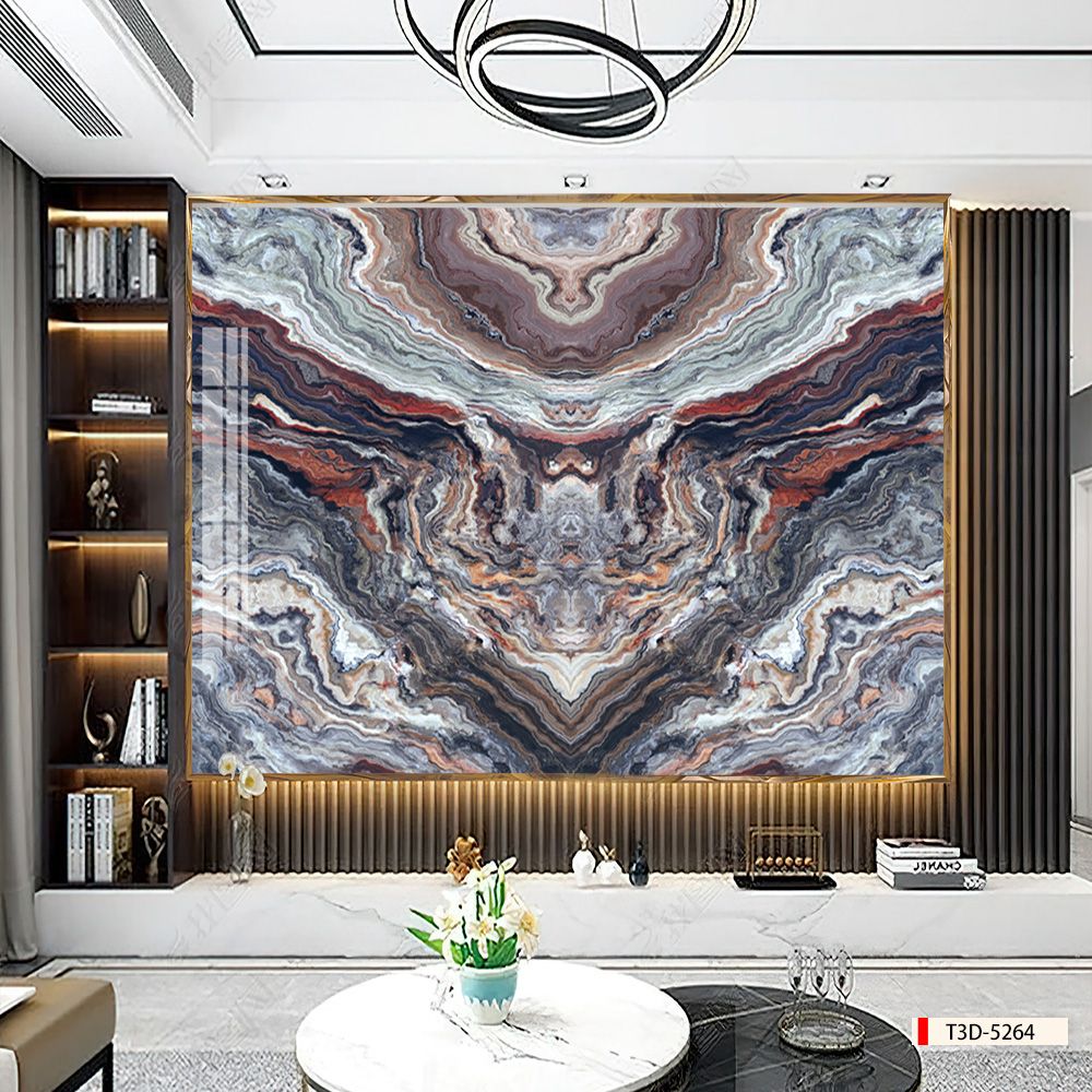 TRANH PVC ỐP TƯỜNG - VÁCH TRANG TRÍ PHÒNG KHÁCH - TRANH VÂN ĐÁ ĐỐI XỨNG | MÃ T3D-5264