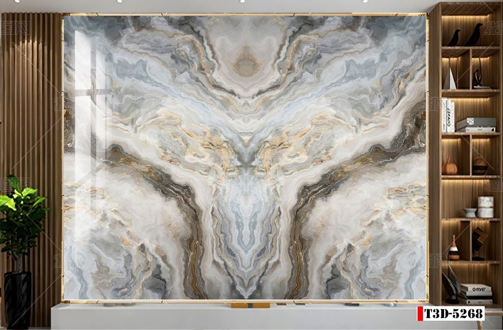 BST10 - TẤM PVC ỐP TƯỜNG - PHÒNG KHÁCH VÁCH TIVI - TRANH VÂN ĐÁ ĐỐI XỨNG - KHỔ LỚN