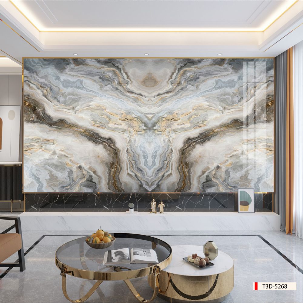 TRANH PVC ỐP TƯỜNG - VÁCH TRANG TRÍ PHÒNG KHÁCH - TRANH VÂN ĐÁ ĐỐI XỨNG | MÃ T3D-5268