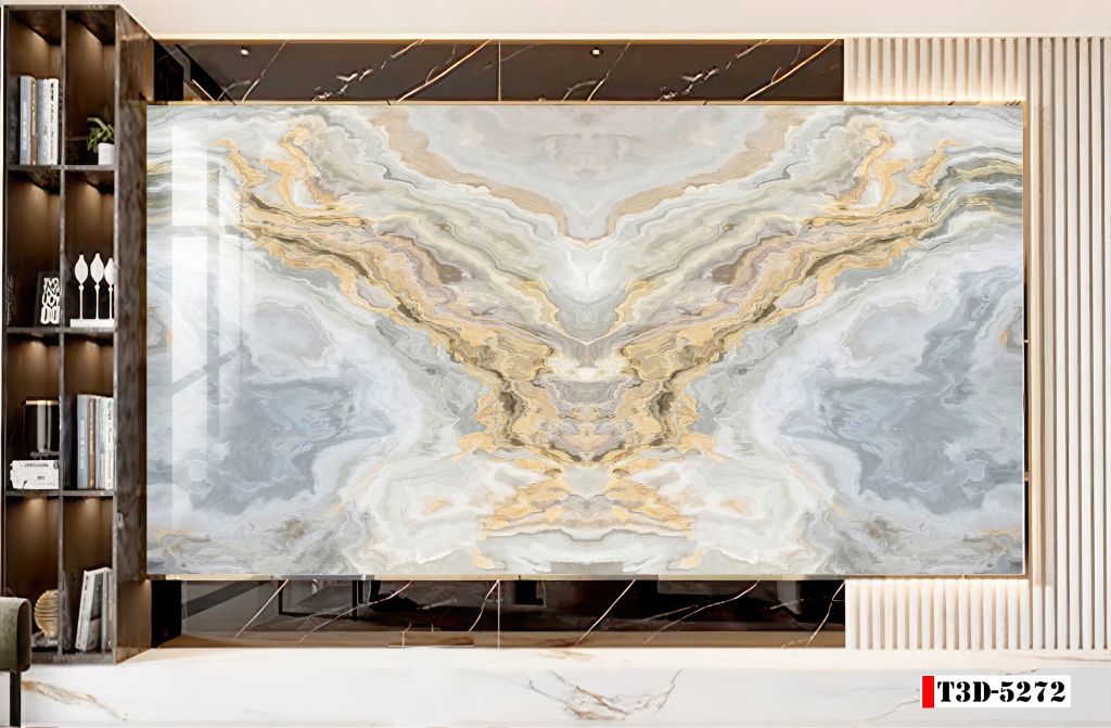 BST10 - TẤM PVC ỐP TƯỜNG - PHÒNG KHÁCH VÁCH TIVI - TRANH VÂN ĐÁ ĐỐI XỨNG - KHỔ LỚN