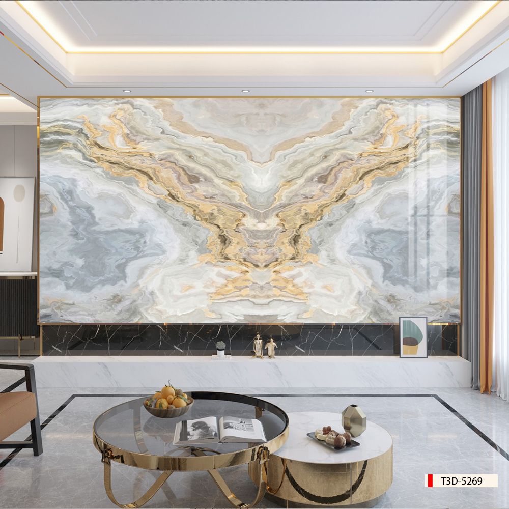 TRANH PVC ỐP TƯỜNG - VÁCH TRANG TRÍ PHÒNG KHÁCH - TRANH VÂN ĐÁ ĐỐI XỨNG | MÃ T3D-5269