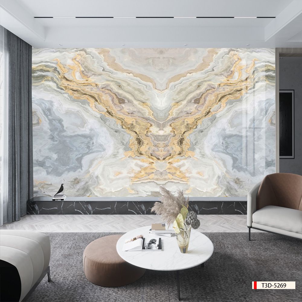 TRANH PVC ỐP TƯỜNG - VÁCH TRANG TRÍ PHÒNG KHÁCH - TRANH VÂN ĐÁ ĐỐI XỨNG | MÃ T3D-5269