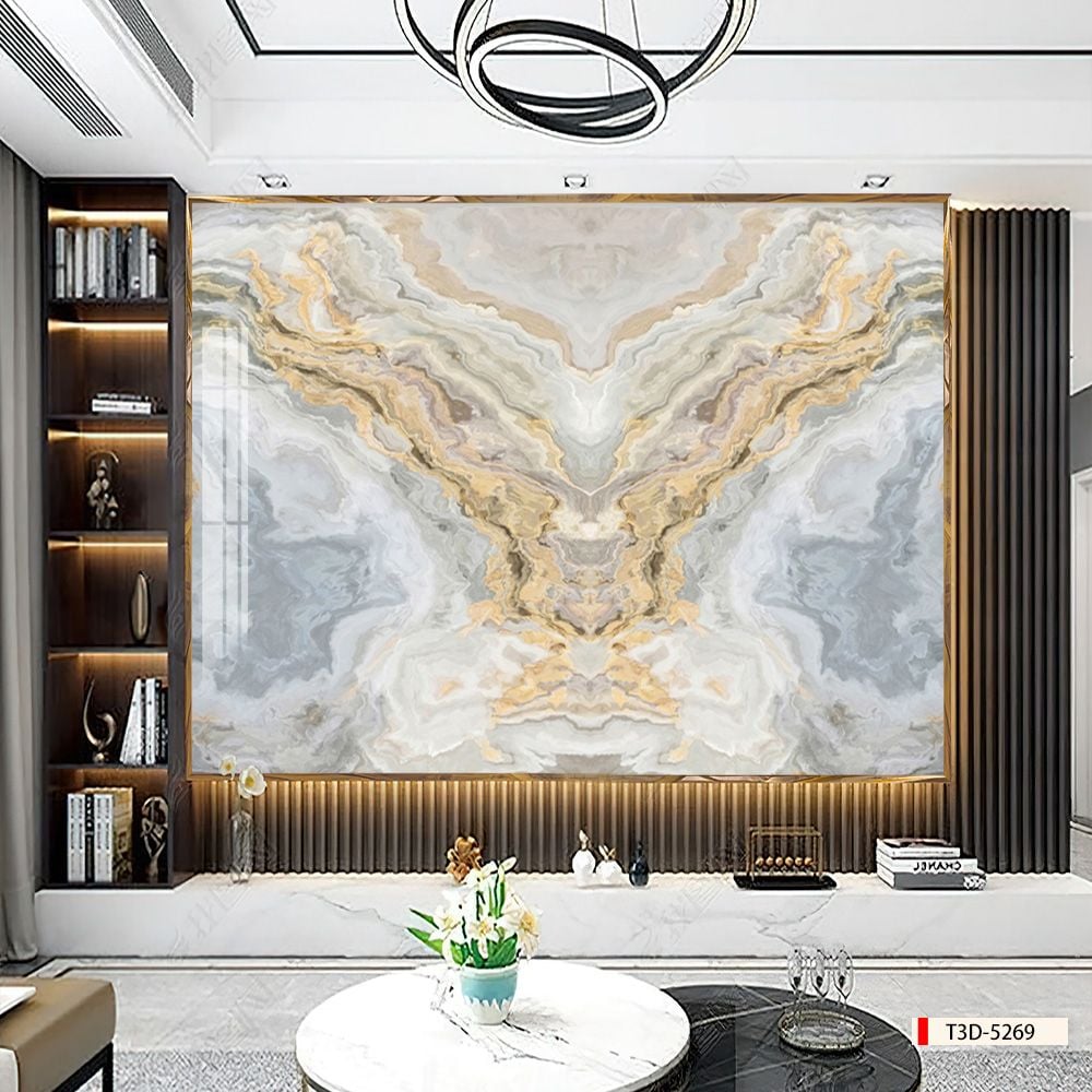 TRANH PVC ỐP TƯỜNG - VÁCH TRANG TRÍ PHÒNG KHÁCH - TRANH VÂN ĐÁ ĐỐI XỨNG | MÃ T3D-5269