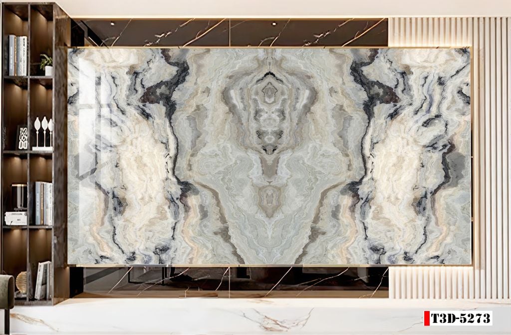 BST10 - TẤM PVC ỐP TƯỜNG - PHÒNG KHÁCH VÁCH TIVI - TRANH VÂN ĐÁ ĐỐI XỨNG - KHỔ LỚN