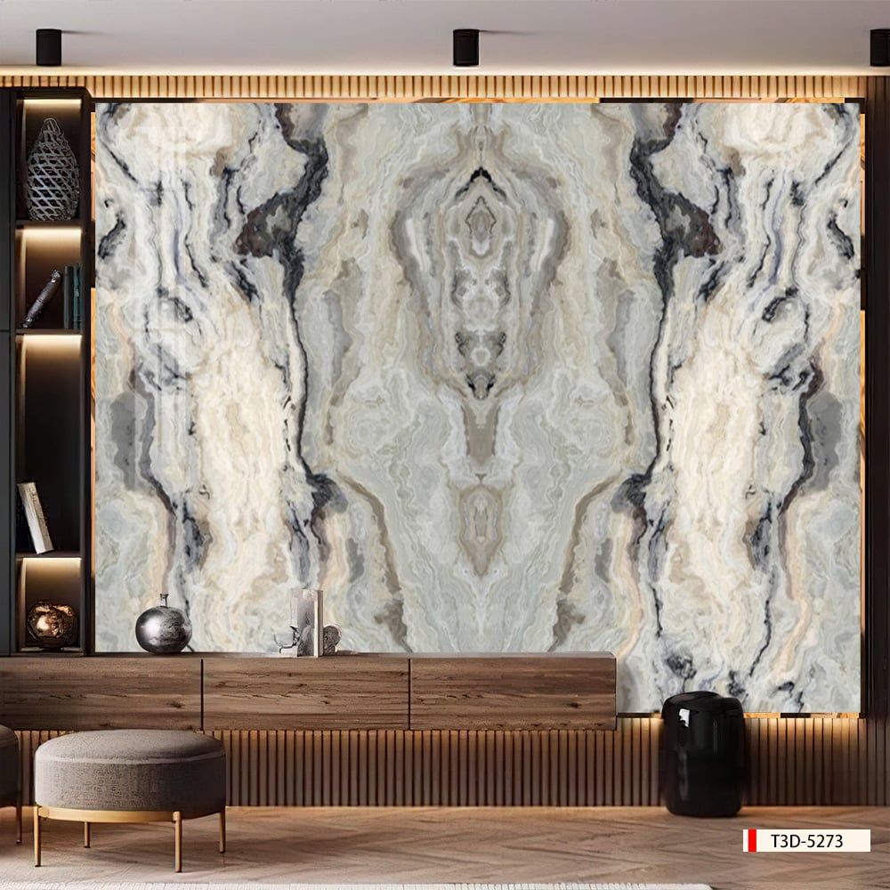 TRANH PVC ỐP TƯỜNG - VÁCH TRANG TRÍ TIVI PHÒNG KHÁCH - TRANH VÂN ĐÁ ĐỐI XỨNG | MÃ T3D-5273