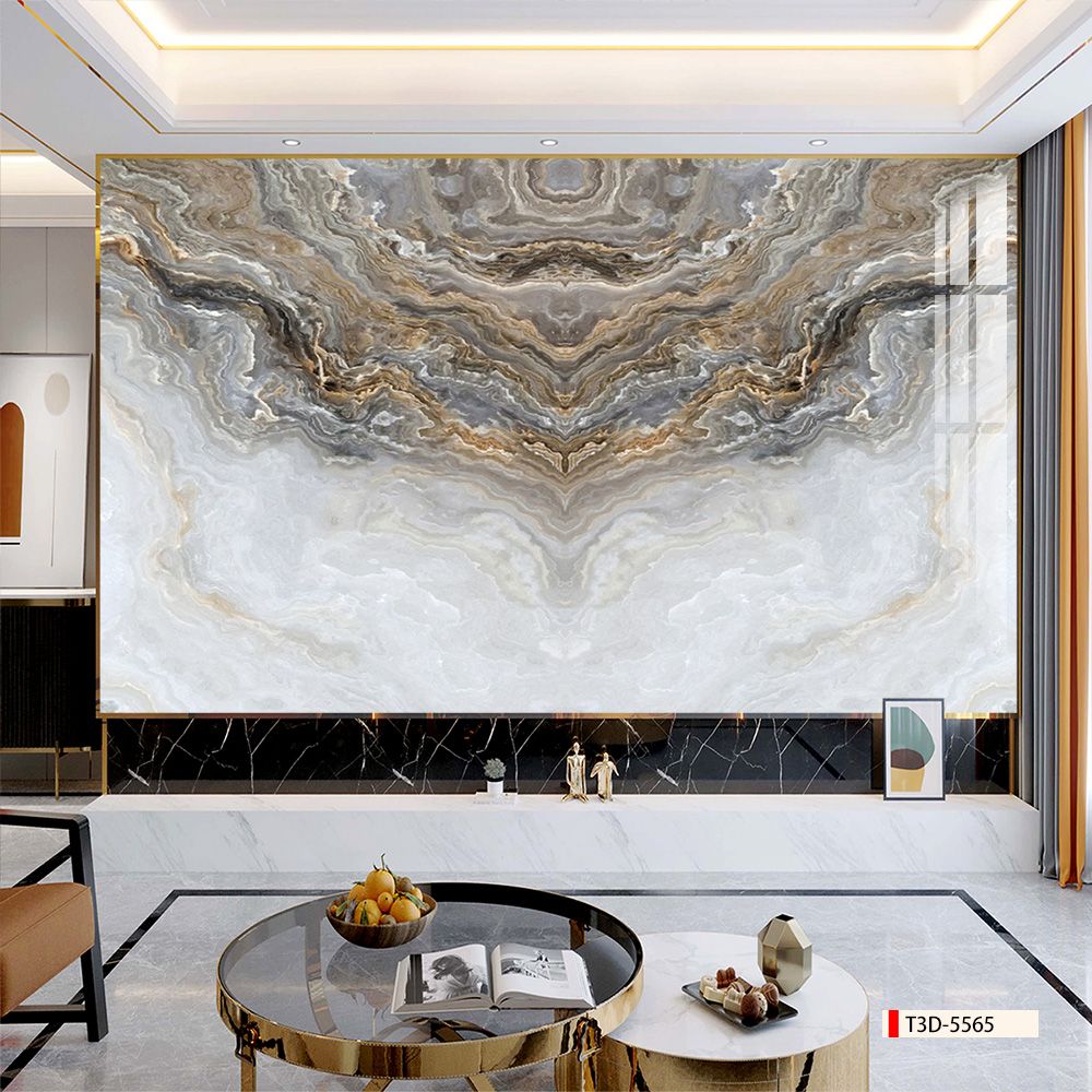 TRANH PVC ỐP TƯỜNG - VÁCH TRANG TRÍ TIVI PHÒNG KHÁCH - TRANH VÂN ĐÁ ĐỐI XỨNG | MÃ T3D-5565