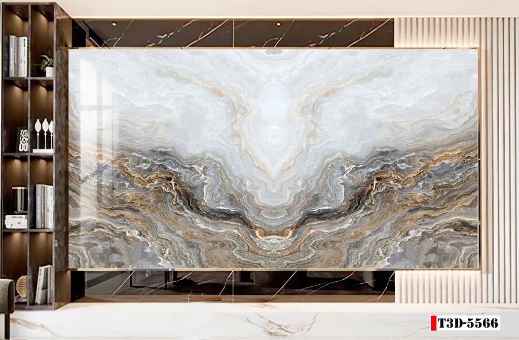 BST10 - TẤM PVC ỐP TƯỜNG - PHÒNG KHÁCH VÁCH TIVI - TRANH VÂN ĐÁ ĐỐI XỨNG - KHỔ LỚN