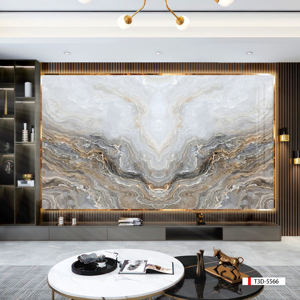 TRANH PVC ỐP TƯỜNG - VÁCH TRANG TRÍ TIVI PHÒNG KHÁCH - TRANH VÂN ĐÁ ĐỐI XỨNG | MÃ T3D-5566