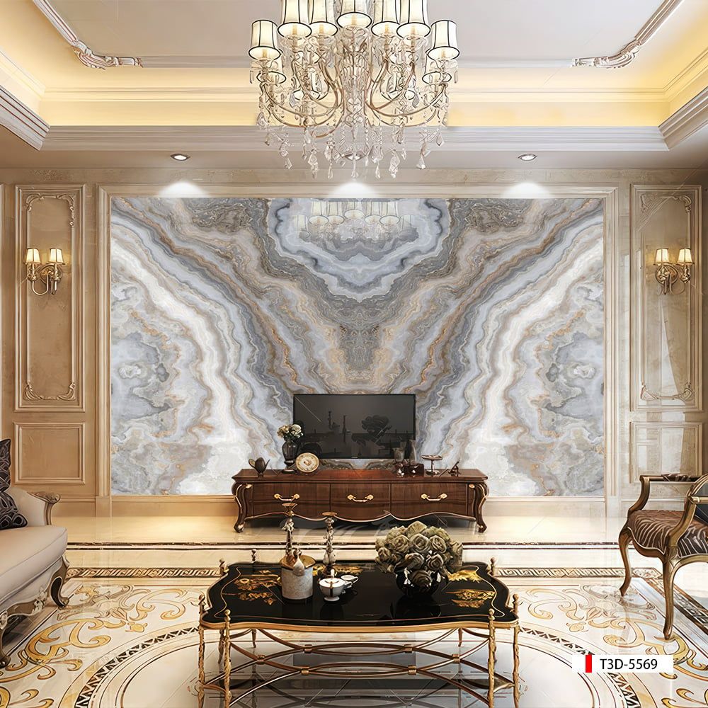 TRANH PVC ỐP TƯỜNG - VÁCH TRANG TRÍ TIVI PHÒNG KHÁCH - TRANH VÂN ĐÁ ĐỐI XỨNG | MÃ T3D-5569