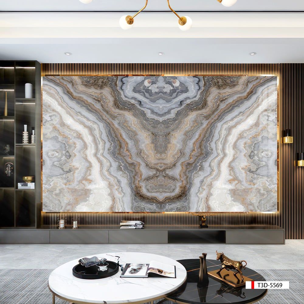 TRANH PVC ỐP TƯỜNG - VÁCH TRANG TRÍ TIVI PHÒNG KHÁCH - TRANH VÂN ĐÁ ĐỐI XỨNG | MÃ T3D-5569