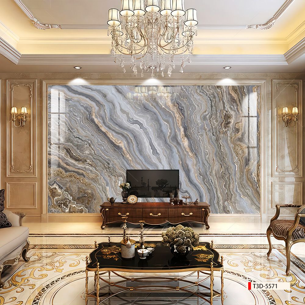 TRANH PVC ỐP TƯỜNG - VÁCH TRANG TRÍ PHÒNG KHÁCH - TRANH VÂN ĐÁ TRẮNG - VÂN MÂY | MÃ T3D-5571