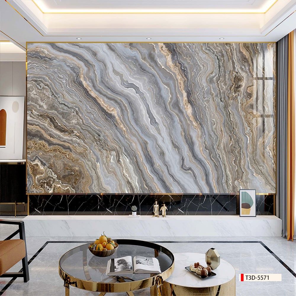 TRANH PVC ỐP TƯỜNG - VÁCH TRANG TRÍ PHÒNG KHÁCH - TRANH VÂN ĐÁ TRẮNG - VÂN MÂY | MÃ T3D-5571