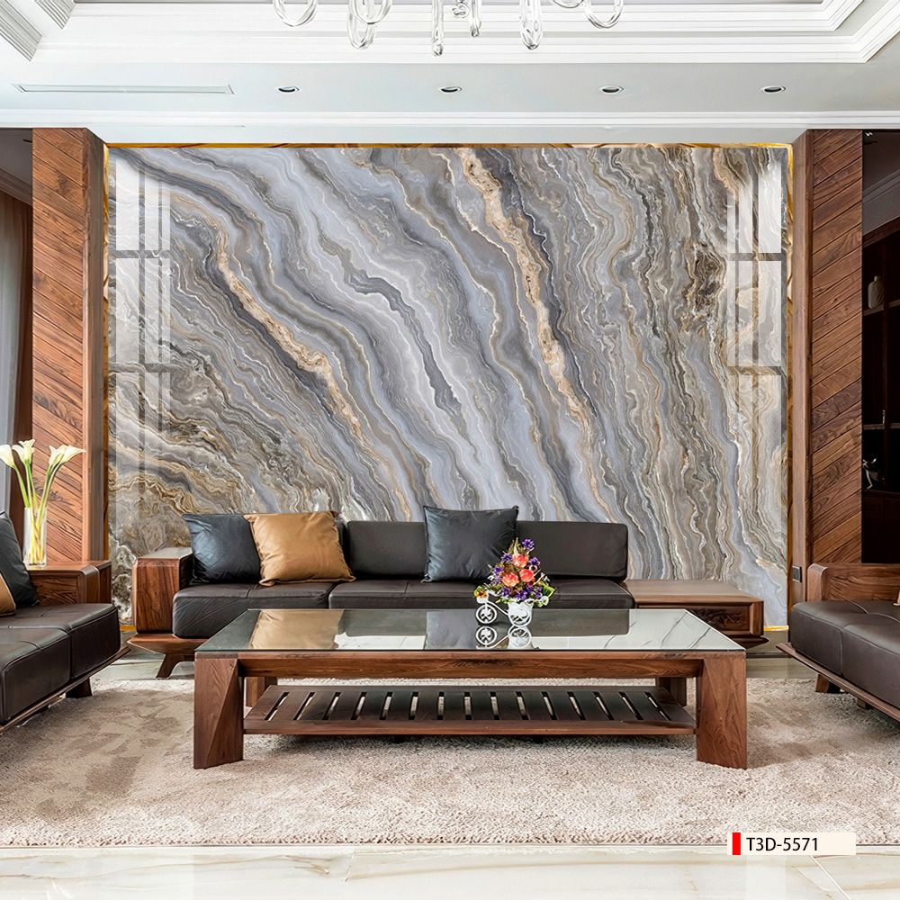 TRANH PVC ỐP TƯỜNG - VÁCH TRANG TRÍ PHÒNG KHÁCH - TRANH VÂN ĐÁ TRẮNG - VÂN MÂY | MÃ T3D-5571