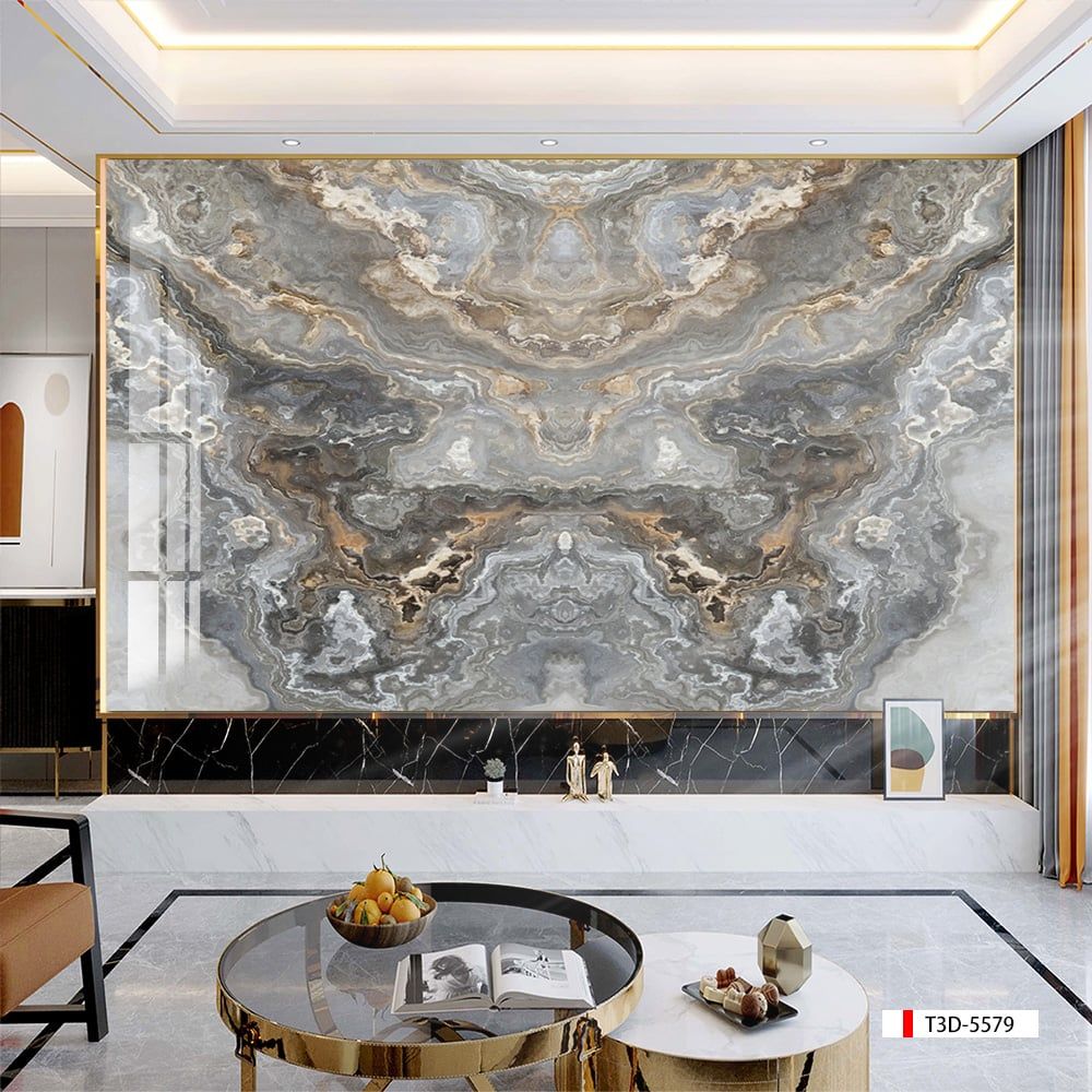 TRANH PVC ỐP TƯỜNG - VÁCH TRANG TRÍ PHÒNG KHÁCH - TRANH VÂN ĐÁ ĐỐI XỨNG | MÃ T3D-5579