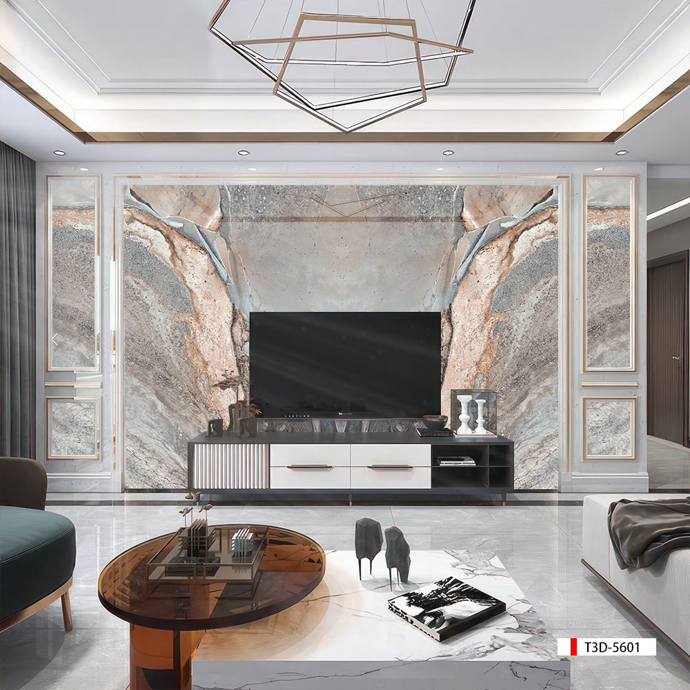 TRANH PVC ỐP TƯỜNG - VÁCH TRANG TRÍ PHÒNG KHÁCH - TRANH VÂN ĐÁ ĐỐI XỨNG | MÃ T3D-5601