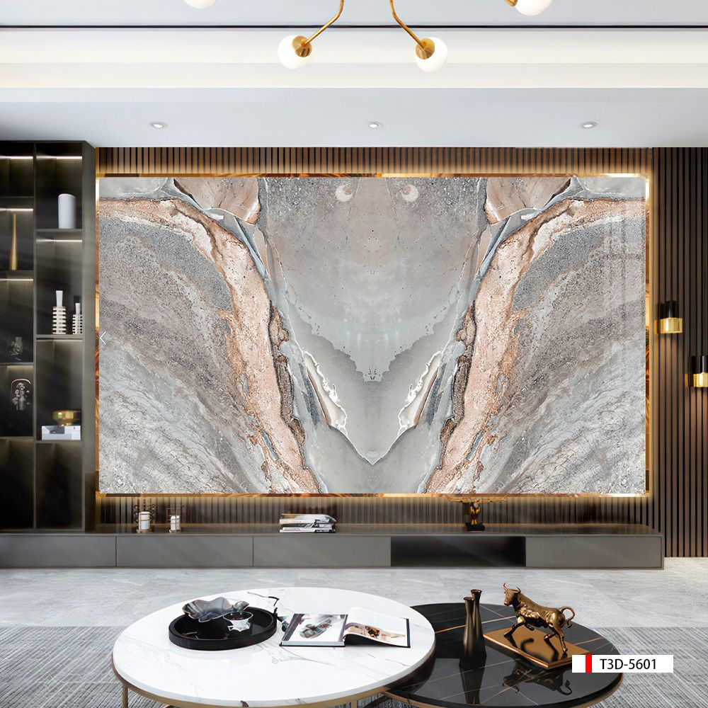 TRANH PVC ỐP TƯỜNG - VÁCH TRANG TRÍ PHÒNG KHÁCH - TRANH VÂN ĐÁ ĐỐI XỨNG | MÃ T3D-5601