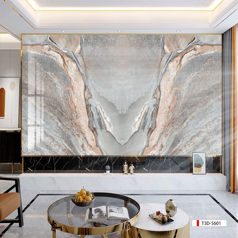 TRANH PVC ỐP TƯỜNG - VÁCH TRANG TRÍ PHÒNG KHÁCH - TRANH VÂN ĐÁ ĐỐI XỨNG | MÃ T3D-5601