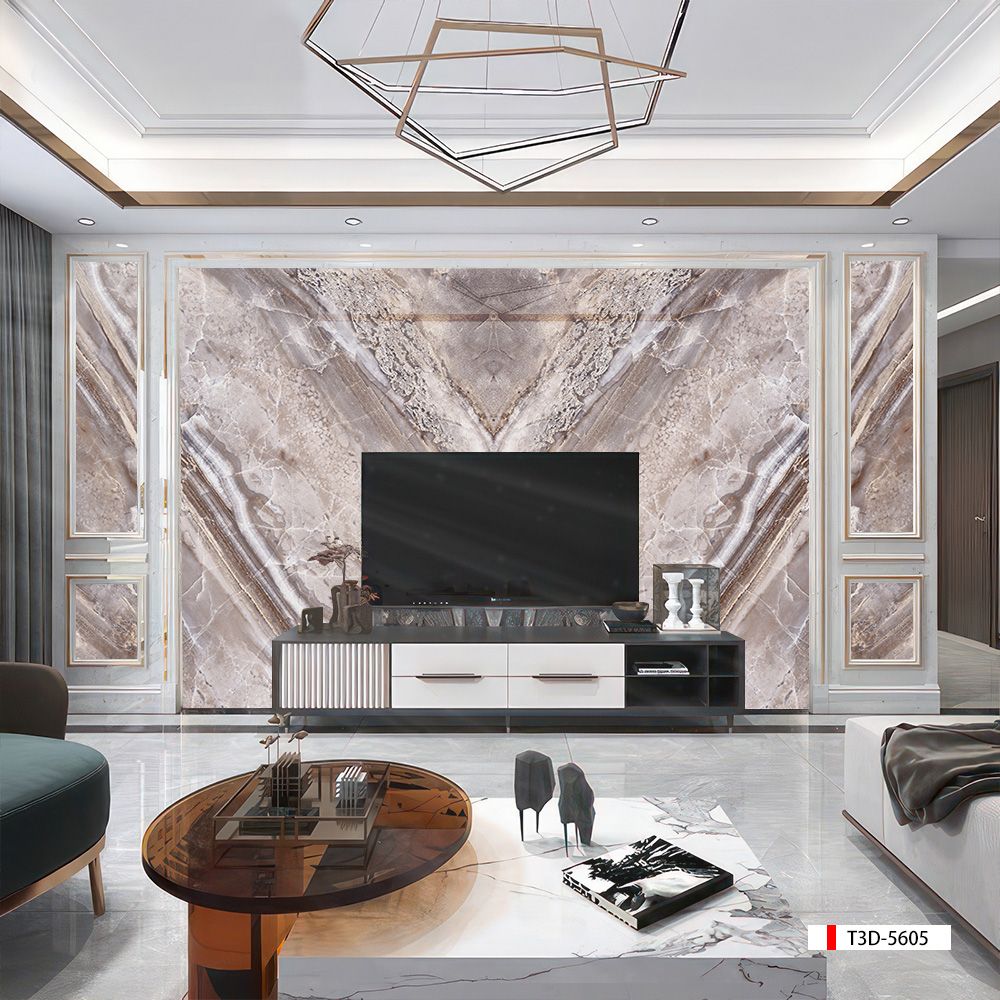 TRANH PVC ỐP TƯỜNG - VÁCH TRANG TRÍ PHÒNG KHÁCH - TRANH VÂN ĐÁ ĐỐI XỨNG | MÃ T3D-5605