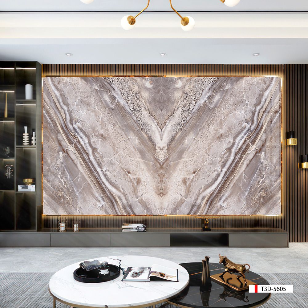 TRANH PVC ỐP TƯỜNG - VÁCH TRANG TRÍ PHÒNG KHÁCH - TRANH VÂN ĐÁ ĐỐI XỨNG | MÃ T3D-5605