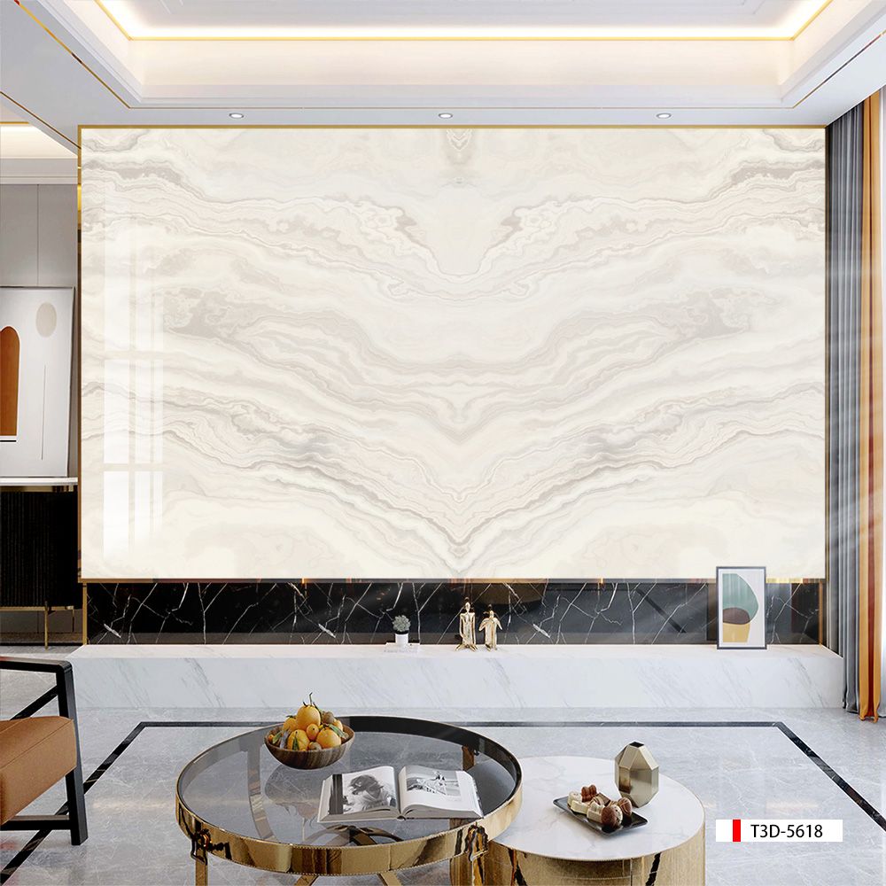 TRANH PVC ỐP TƯỜNG - VÁCH TRANG TRÍ PHÒNG KHÁCH - TRANH VÂN ĐÁ ĐỐI XỨNG | MÃ T3D-5618
