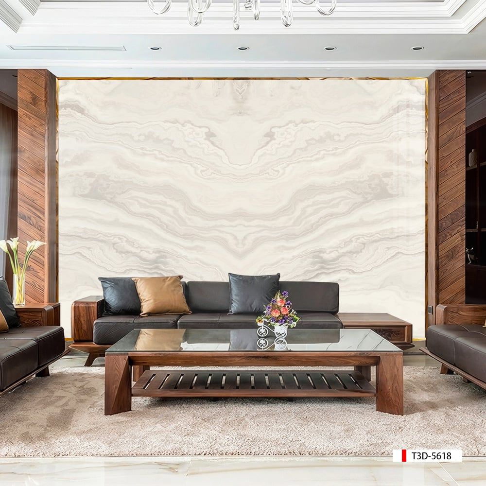 TRANH PVC ỐP TƯỜNG - VÁCH TRANG TRÍ PHÒNG KHÁCH - TRANH VÂN ĐÁ ĐỐI XỨNG | MÃ T3D-5618