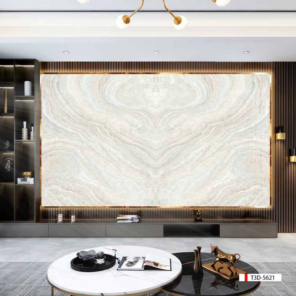 TRANH PVC ỐP TƯỜNG - VÁCH TRANG TRÍ TIVI PHÒNG KHÁCH - TRANH VÂN ĐÁ ĐỐI XỨNG | MÃ T3D-5622